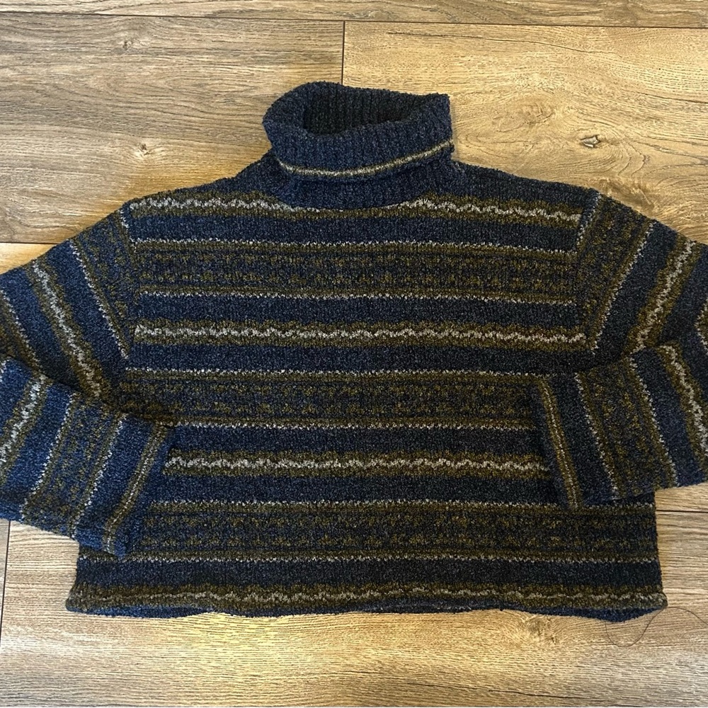 Vintage 90s Jeremy Scott x Braemar Navy and Olive Striped Turtleneck Sweater